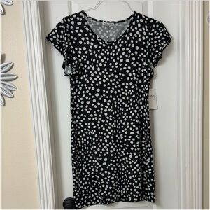 Redsky V-Neck Ruffle Sleeve black white dot Size XL